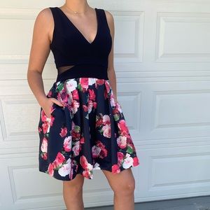 Lovely fancy navy blue and pink floral dress